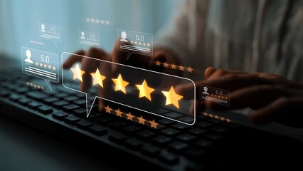 Customer centric review and rating system supports product review, digital rating concept, and...