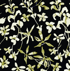 Seamless Watercolor pastel pink, lilac, and mint green flowers and leaves on a white background, Flower seamless pattern. Watercolor print in rustic vintage style, textile or wallpapers.