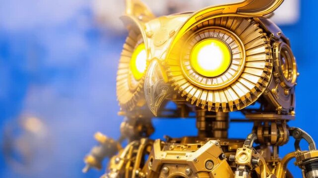 Steampunk Owl Sculpture - A Golden Mechanical Marvel.