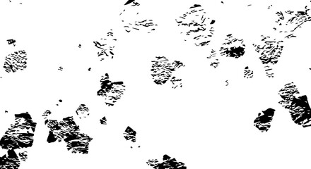 Abstract Black and White Textured Shapes Scattered Across White Background.