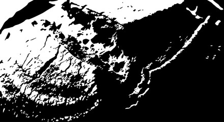 Abstract Black and White Textured Surface with Irregular Shapes and Patterns.