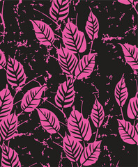 Tropical Seamless pattern with linear tropical leaves. Line art botanical background. Hand drawn vector illustration.Botanical bamboo palm seamless pattern with lush jungle leaves, organic branches, 
