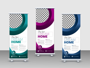 Creative roll up banner design template for real estate homes.