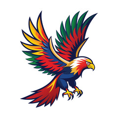 Obraz premium an eagle with colorful wings and a red and green tail