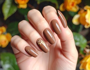 Elegant Brown Nail Art Design.