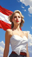 Woman with Austrian Flag, Patriotic Portrait.