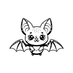 Adorable Cartoon Bat with Large Eyes, Open Wings, and Detailed Outlines.