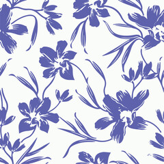 Seamless Watercolor pastel pink, lilac, and mint green flowers and leaves on a white background, Flower seamless pattern. Watercolor print in rustic vintage style, textile or wallpapers.