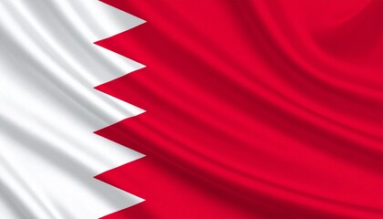 Bahrain national flag with white band and red field separated by five white triangles in zigzag&mdash;symbolizing peace, Islamic values, and national heritage.