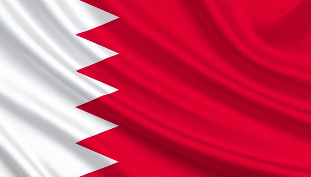 Bahrain national flag with white band and red field separated by five white triangles in zigzag&mdash;symbolizing peace, Islamic values, and national heritage.