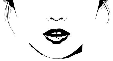 Artistic Black and White Illustration of a Womans Open Mouth and Face.