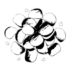 Artistic Black and White Illustration of Smooth, Rounded River Stones.