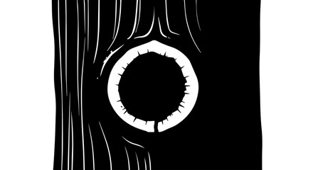 Artistic Black and White Wood Grain Illustration with Circular Knot Detail.