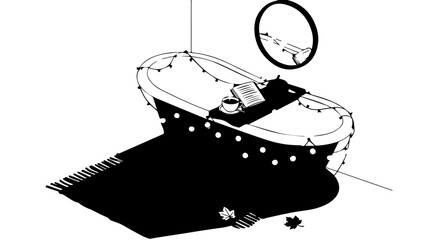 Artistic Illustration of a Bathtub Resembling a Sinking Ship with Rug.