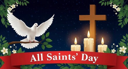 All saints day with a dove and a cross, symbolizing faith and remembrance