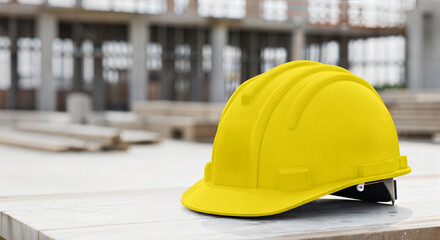 An image of a Yellow Construction Helmet on a construction environment