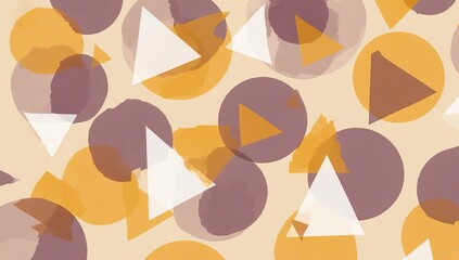 Geometric abstract pattern in warm earthy tones of yellow, brown, and cream, featuring overlapping circles and triangles — modern, retro-inspired, and ideal for design or branding themes.