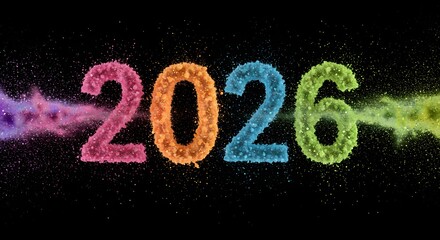2026 Colorful Explosion on Black Background - New Year Concept
