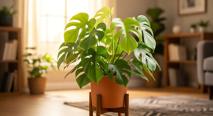 Monstera Deliciosa Plant in Living Room Indoor Gardening & Home Decor Inspiration