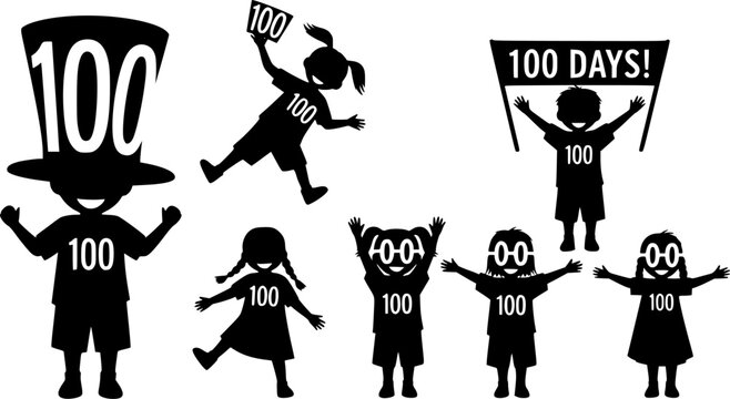  100 days of school kids, 100 days of school kids silhouette, School kids silhouette, School child, Kids silhouette, Kids, 100 days of school costume kids