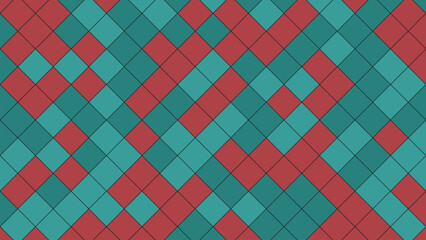 Fototapeta premium Geometric Diamond Pattern Background in Teal and Red with Black Outlines