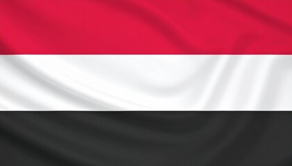 Yemen national flag with horizontal red, white, and black stripes&mdash;symbolizing sacrifice, hope, and national unity.