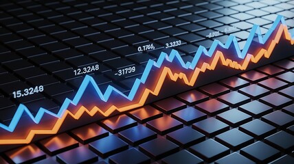 Abstract financial data visualization displaying stock market trends and investment progress with numerical data
