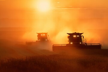 Fototapeta premium Combines Crossing Paths at Sunset with Golden Dust Haze