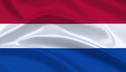 Netherlands national flag with vivid horizontal bands of red, white, and blue&mdash;symbolizing unity, independence, and national pride.