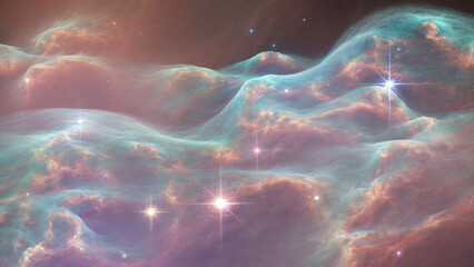 Abstract Pastel Nebula Featuring Swirling Gas and Shimmering Celestial Elements