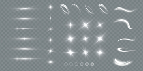 Light effects.Wind glare, explosions, shine, dust, lines, solar flares, sparks, sequins, stars, curved curls. Glow special effect of light © Alesya