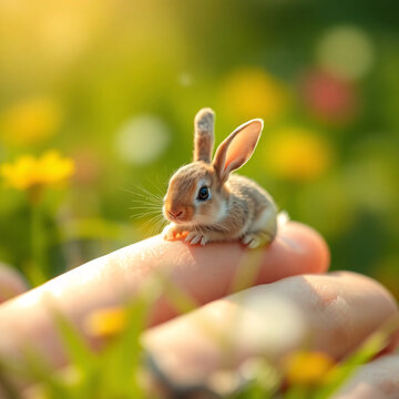 Tiny Rabbit on a human finger