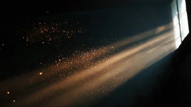 Sunlight beams shining through window creating a dust particle effect  