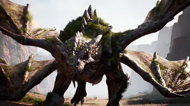 Flying Fantasy Creature Soaring Above Mountain Peaks on Sunny Day