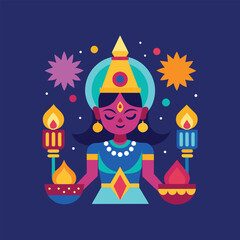 colourful Diwali celebration featuring glowing di