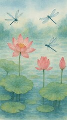 Serene watercolor lotus pond mobile wallpaper