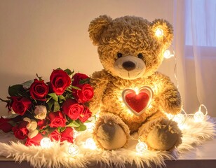 Teddy Bear with Roses Valentines Day Gift.