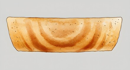 Watercolor Illustration of a Golden Dosa on a Light Gray Background