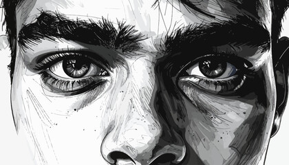 Fototapeta premium Intense gaze portrait of a man with dark hair