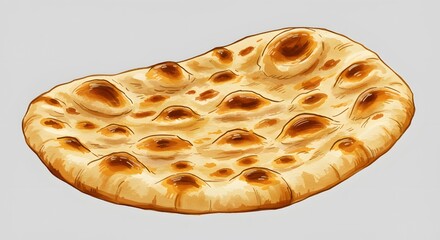 Watercolor Illustration of a Warm, Golden Naan Bread