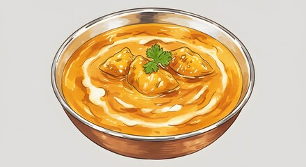 Watercolor Illustration of Creamy Chicken Tikka Masala in a Bowl