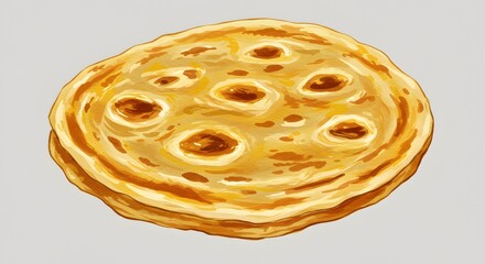 Watercolor Illustration of Golden Flatbread with Puffy Bubbles