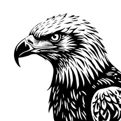 Obraz premium Intense eagle head profile in black and white graphic style