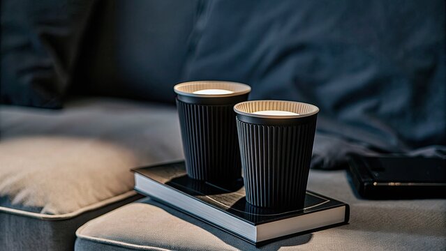 Cozy coffee setup on a modern couch