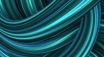 Abstract Swirling Ribbons of Turquoise and Teal Emphasize Fluid Motion and Light Reflection