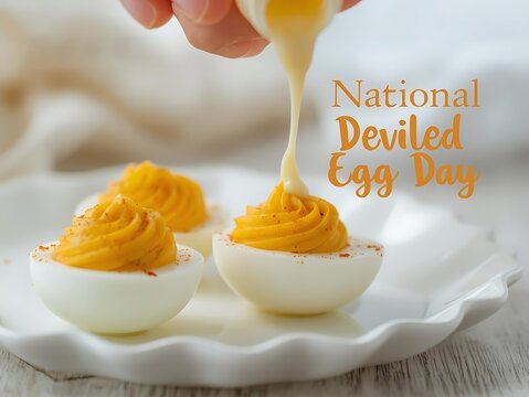 Illustration of national deviled egg day eggs with paprika isolated on white background - Powered by Adobe
