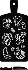 Healthy cooking vector art of silhouette of a wooden cutting board with various appetizers