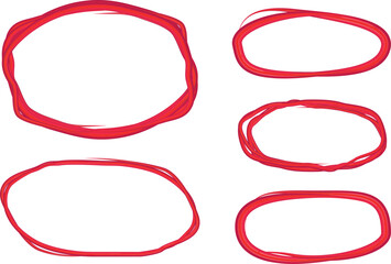 red colorful hand drawn scribble stylized circles set