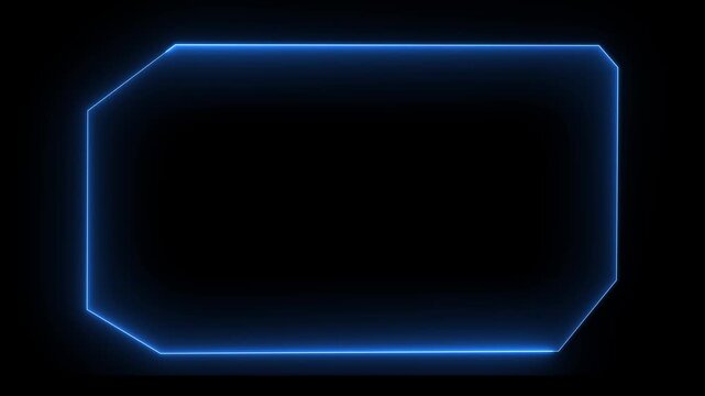 Glowing neon technological blue color HUD template callout animation. Neon blue motion graphics of hud callout icon on black background. 