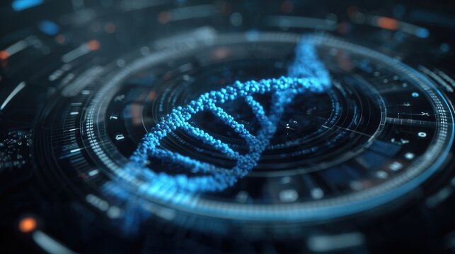 Futuristic Holographic Interface with DNA Editing Concept in Blue Glow